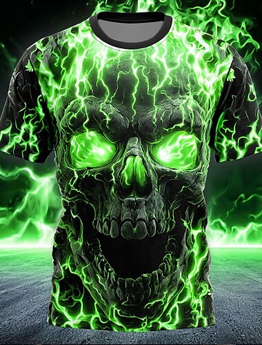  Halloween Муж. Черепа Пламя Футболка С короткими рукавами Футболка 3D печать Вырез под горло Рубашка Готика Для улицы Повседневные Темная вечеринка Чистый синий Синий Лиловый Лето Весна Все сезоны