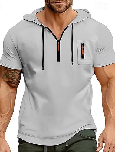  Herren Kapuzensweatshirt Viertelreißverschluss Sweatshirt Schwarz Marineblau Blau Khaki Hellgrau Mit Kapuze Einfach Viertel Postleitzahl Sport & Outdoor Täglich Ferien Polyester Streetwear Basic