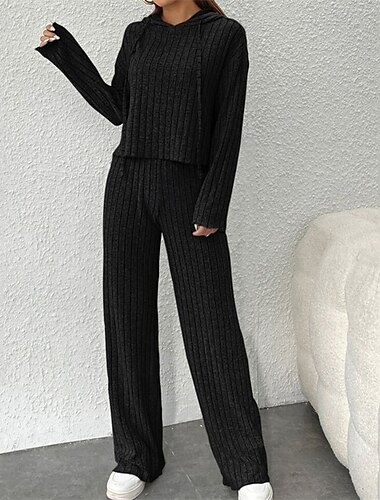  Damen Trainingsanzug Hose mit weitem Bein Athleisure Herbst Langarm Winddicht Fitnessstudio Training Sport Sportbekleidung Sportkleidung Einfarbig Schwarz Hellgrau