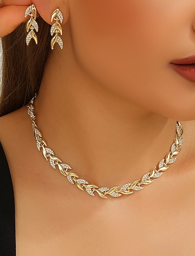  Smykke Sett 2 Zirkonium Strass 1 Halskjede Øredobber Dame Elegant Årgang Mote Søtt Fancy Blad Formet velsignet Annerledes Smykkesett Til Bryllup Fest Bursdag