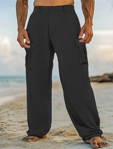 Herren Leinenhosen Hose Sommerhose Baggy-Hosen Gerader Schnitt Einfach Komfort Atmungsaktiv Volle Länge Lässig Täglich Ferien Urlaub Mode Schwarz Weiß