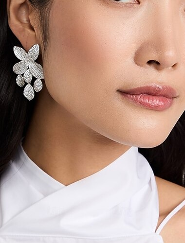 Mujer Pendientes cortos Retro Forma de Hoja Precioso Moda Diamante Sintético Aretes Joyas Plata Para Boda Fiesta Festivos 1 Par