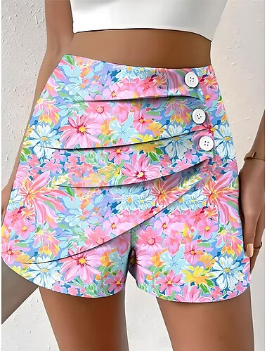  Femmes Chinos Shorts Vacances ancien Style Ethnique Court Taille haute Fleuri Graphique Plissé Micro-Élastique Formel Vacances Rue Blanche Jaune Rose Claire Rouge Été Printemps Coupe régulière