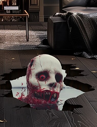  Halloween Floor & Wall Decal Sticker 3D Realistic Scary Zombie Peeking Breakthrough Design, Bloody Self-Adhesive Floor and Wall Decor for Holiday Party