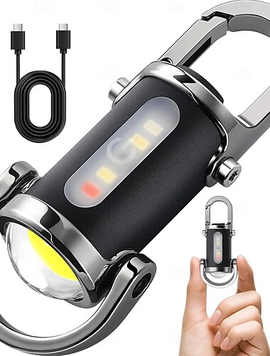  充電式キーチェーン懐中電灯、1200ルーメンEDCミニ懐中電灯、COBキーチェーン作業灯懐中電灯7つのライトモード、ウォーキング、探索、ハイキングに最適な明るいミニキーチェーンライト