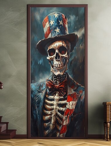  Halloweenové dekorace na dveře s lebkou kryty na dveře pozadí pro 4. červenec patriotský den nezávislosti vnitřní/venkovní baner na dveře pro přední dveře venkovského domu
