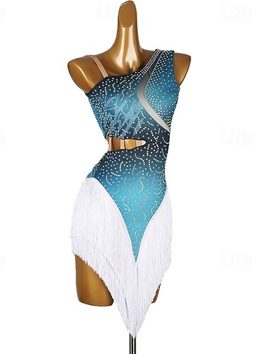  Latein-Tanzkleid für Damen, Salsa-Wettbewerbskleid mit Quaste, ärmellos, Rumba, Cha-Cha-Tanzbekleidung, Kostüme