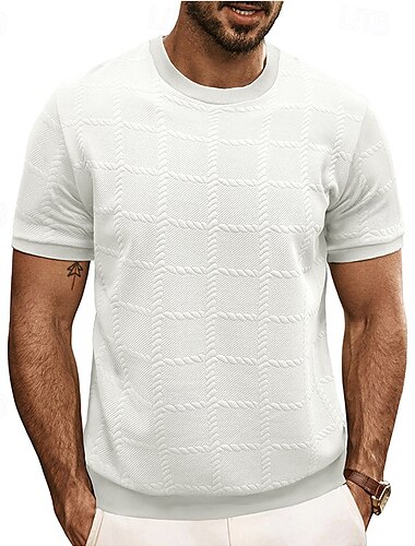  Herren T Shirt T-Shirt Kurzarmshirt Kurzarm Rundhalsausschnitt Sommer Einfach Mode Designer Basic Jacquard Urlaub Straße Ausgehen Schwarz Weiß Top T-Shirt für Herren