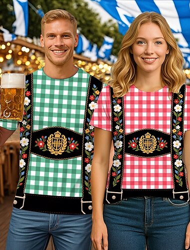  Oktoberfest Bierflasche T-Shirt Lederhosen T-Shirt Match Bayerisch München Deutsch Grafik Für Paar Herren Damen Erwachsene Karneval Oktoberfestbier 3D-Druck Party