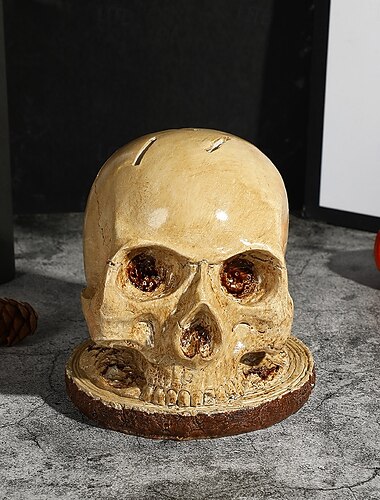  Suporte de faca de caveira realista de Halloween, estatueta de resina, decoração criativa de cabeça de esqueleto para exibição em casa e cozinha