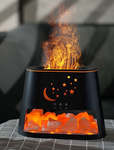  1 pz. Macchina per aromaterapia con umidificatore a roccia naturale, fiamma colorata, luce per atmosfera con aggiunta di oli essenziali, pietra di sale cava a forma di stella lunare, luce decorativa,
