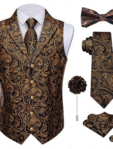 Retro / vintage Glada 20-talet 1920-talet Kläder Väst Tillbehörssats Herre Gangster Paisley Jacquard Herr Karnevalsdräkt 7 PCS Jul Halloween Karnival Maskerad Cocktailfest Temafest Vuxna Väst Mer