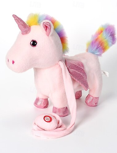  Robô de pelúcia eletrônico unicórnio de controle remoto, brinquedo interativo que anda e canta, bicho de pelúcia, presente para meninos e meninas de 3 a 6 anos