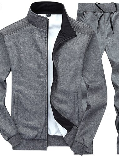  Herren Trainingsanzug Jogginganzug Sweatshirt mit durchgehendem Reißverschluss Schwarz Blau Hellgrau Dunkelgray Stehkragen Einfach 2 teilig Sport & Outdoor Täglich Ferien Polyester Streetwear Basic