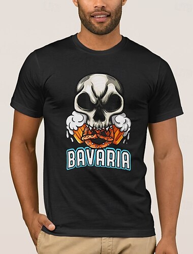  Oktoberfest Totenkopf Brezel T-Shirt Bayerisch München Deutsch Grafik Für Herren Erwachsene Karneval Oktoberfestbier Heißprägen Party Alltagstauglich
