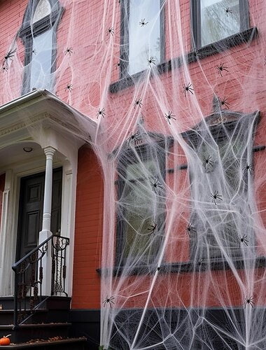  halloween edderkoppdekorasjoner med ekstra falske edderkopper, super stretchy spindelvev for halloween dekor innendørs og utendørs