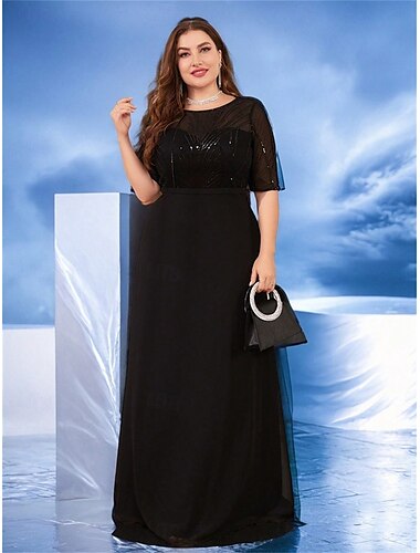  A-Linien Plus Size Kleider Elegantes Kurvenkleid Formelles Hochzeitsbodenlänges Halbärmel Rundhalsausschnitt Chiffon mit Perlen 2025