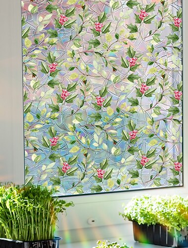  מדבקות חלון סטטיות נצמדות לאור שמש ססגוני, מדבקות זכוכית דו-צדדיות של גפן ירוק לקישוט חנויות וחלונות