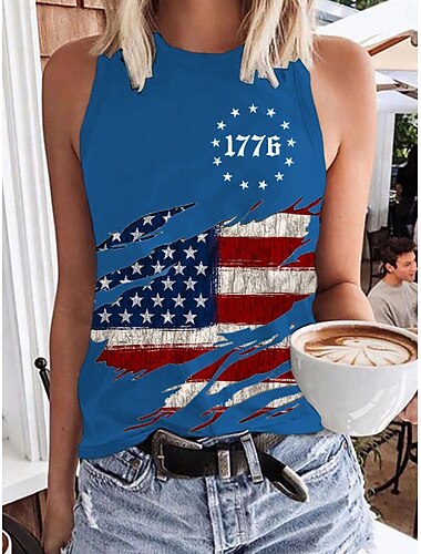  O Independence Day Dames Patriottische Vierde Juli Camisole Tanktop Grafisch Vlag Dagelijks Stijlvol Casual Mouwloos Crew Nek Reguliere Tops Dagelijks Vakantie Wit Rood Blauw Zomer Lente