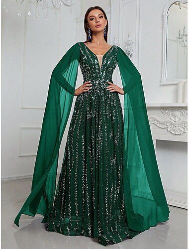  A-Linie Abendkleid Elegant Kleid Formell Hochzeit Bodenlang Ärmellos V Ausschnitt Chiffon mit Glitzer Paillette 2025