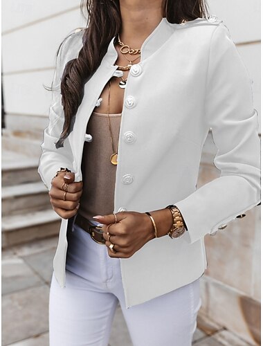 Per donna Blazer Confortevole Traspirante Slim Fit Moda Quotidiano Stile retrò Semplice Ufficio Lavoro Casuale Monopetto Regolare Collo alla coreana Vestibilità regolare Manica Lunga Capispalla Nero