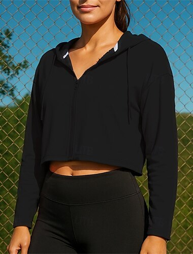  Damen Laufjacke Outdoorjacke Laufmantel Vollreißverschluss Langarm Oberbekleidung Sportlich Herbst Thermowarm Sonnenschutz Leicht Atmungsaktiv Laufen Sportbekleidung Sportkleidung Einfarbig Schwarz