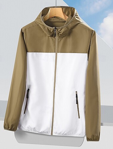  Unisex-Laufjacke, Windbreaker, Outdoor-Jacke mit Tasche, durchgehender Reißverschluss, langärmlig, Oberbekleidung, sportlich, Sonnenschutz, atmungsaktiv, schnelltrocknend, leicht, Tennis, Golf, Laufen, Sportbekleidung, Activewear, Farbblock