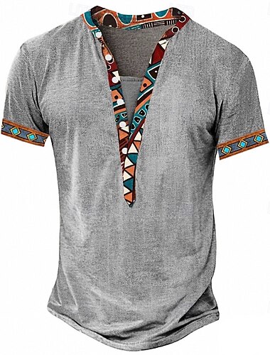  Miesten Boheemi T-paita Henley-paita T-paidat Lyhythihainen Suunnittelija Perus Klassinen ulko- Kausaliteetti Päivittäin Kesä Harmaa Apila Khaki Henley Henley T-paita