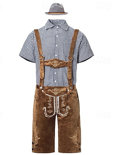  Karneval Oktoberfestbier Kostüm Lederhosen Hemd Alpenhut Bayerisch Deutsch alpin Wiesn Herren Party Bier Festival Stoff im traditionellen Stil