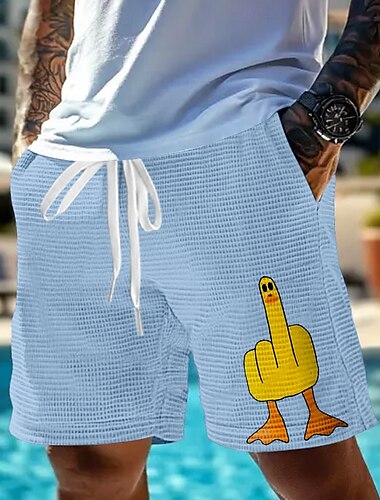  Per uomo Animale Divertente Anatra Pantaloncini Waffle Pantaloncini da tuta Pantaloncini casual Misura del girovita medio Moda Casual Vacanza Jogging Allenamento Coulisse elastica in vita