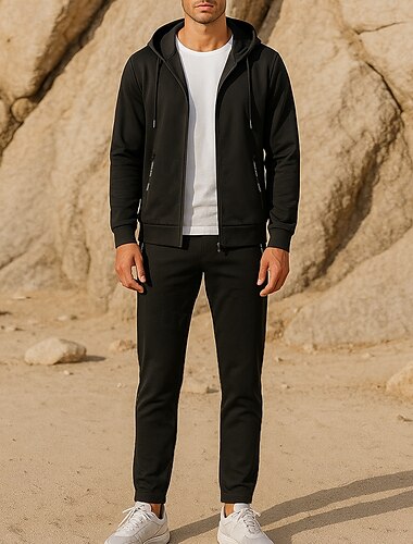  Herren Trainingsanzug Jogginghose Athleisure Langarm Winddicht Wandern Laufen Sportbekleidung Sportkleidung Einfarbig Schwarz Dunkelgrau Hellgrau