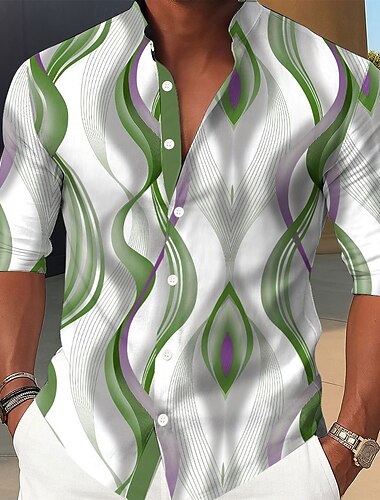  Herren Geometrisch Farbverlauf Linien / Wellen Hemd Stehkragenhemd Lässiges Hemd Langarm Business-Casual Urlaub Heim Täglich Sommer Frühling Mandarinkragen Stehkragen 3D-Druck Hemden mit Knopfleiste