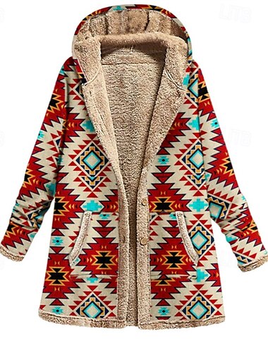  Damen Fleecejacke Mantel Kapuzenjacke Warm Bequem Reißverschluss Tasche Mode Modern Lässig Geometrisch Ausgehen Wochenende Reisverschluss Regulär Mit Kapuze Normale Passform Langarm Oberbekleidung
