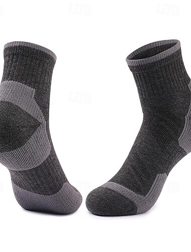  1 Paar Herren Damen Socken aus Merinowolle Wandersocken laufsocken Thermowarm Atmungsaktiv Anti Blister Dicht Winter Außen Viertelbesatzung Patchwork Merino Wolle Schwarz Braun Grün für Ski