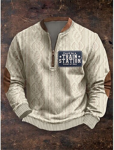  Męskie Bluza dresowa Bluza z zamkiem błyskawicznym Granatowy Khaki Pół zamek Kolorowy blok Litera Sport i turystyka Codzienny Święto Poliester Zabytkowe Moda miejska Codzienny Jesień i zima Odzież