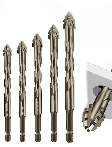  Vierbladige gekartelde excentrische boor, nieuwe set vier-snijder zaagtand excentrische boorbits, Quickpierce hoogwaardige titanium gecoate boor- en tapset voor beton, metaal, baksteen, hout