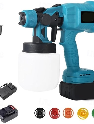  Pistola a spruzzo per vernice senza fili da 800 W con 5 ugelli, due batterie per vernici per la casa, mobili, decorazioni per interni, automobili, armadi, recinzioni, pareti, armadi e altro, pistola a