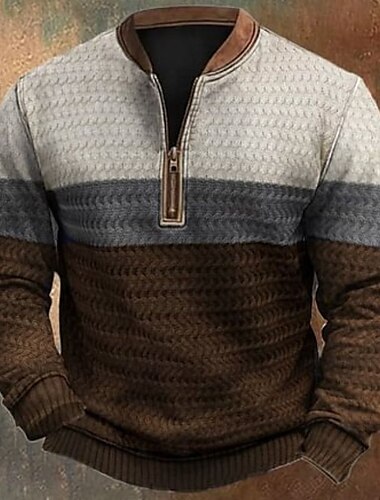  Miesten College Quarter vetoketjullinen collegepaita Musta Ruskea Puolivetoketju Väripalikka Puolet vetoketjusta Painettu Textured Urheilu ja ulkoilu Päivittäin Pyhäpäivä Polyesteri Vintage Katutyyli