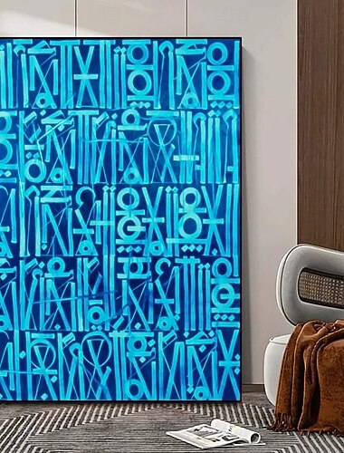  油絵、手描きの絵画、大きな抽象キャンバスアート、青のミニマリスト抽象ポップアート絵画、北欧抽象ストリートアート絵画、リビングルーム抽象絵画、ボヘミアン抽象壁アート