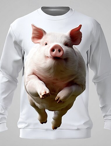  Herr Rolig Gris Tröja Tröja Huvtröja Rund hals Ledigt 3D-tryck Vit 1 Vit Crewneck 3D Alla årstider Designer