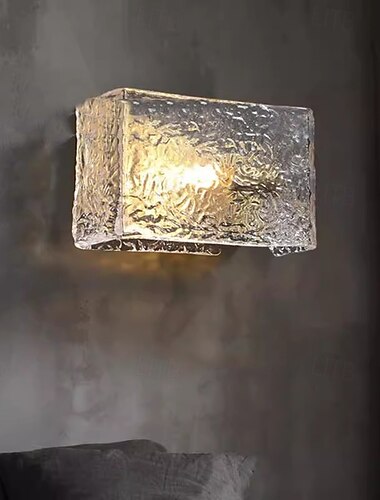  Glaswandleuchte, modern, rechteckig, 1-flammig, wasserstrukturiert, Wandleuchte für den Innenbereich, für Schlafzimmer, Badezimmer