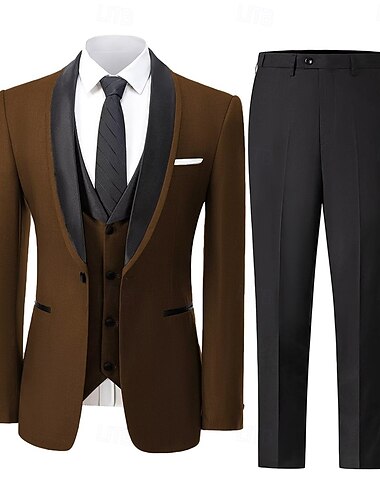  Herren Partyanzüge Abendgarderobe Smoking Braun Hellgrau Fashion Formal Einfarbig Standard Fit Dreiteilig Einreihig Einknopf