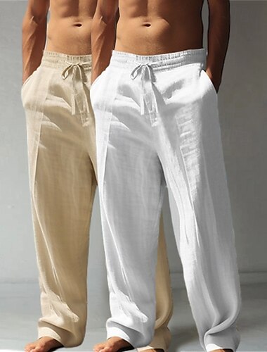  Herren Leinenhosen Hose Sommerhose Baggy-Hosen Strandhose Kordelzug Elastischer Bund Gerader Schnitt Einfach Komfort Atmungsaktiv Volle Länge Lässig Täglich Ferien Urlaub Klassicher Stil Grün + grau