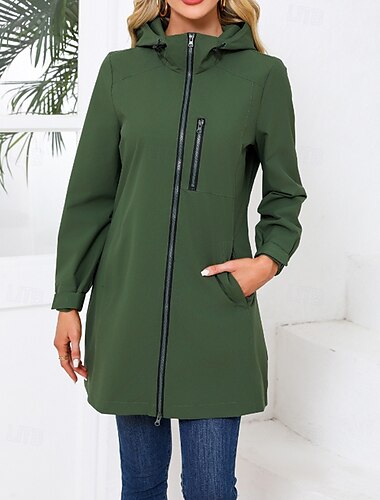  Damen Trenchcoat Warm Bequem Reißverschluss Tasche Mode Einfach Straße Ausgehen Reisverschluss Lang Mit Kapuze Normale Passform Langarm Oberbekleidung Schwarz Rosa Himmelblau Herbst Winter
