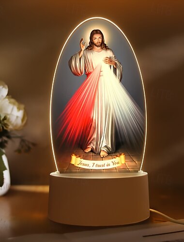  1 Stück USB-betriebenes ovales christliches Jesus-Nachtlicht aus Acryl, religiöse Wohndekoration, Kirchen-Souvenir, 36 V Betriebsspannung, ideales Geschenk für Freunde