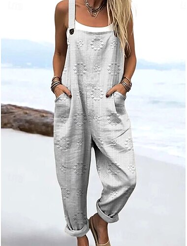  Damen Overall Aktiv Blumen Ärmellos Kordelzug Urlaub Straße Lässiger Schnitt Rote Marineblau Grün Sommer