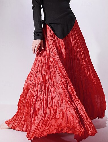  Damen Rock Schwingend Mode Maxi Mittlere Hüfthöhe Röcke Einfach Gerafft Mikroelastisch Straße Ausgehen Violett Schwarz Rosa Sahne Herbst Polyester