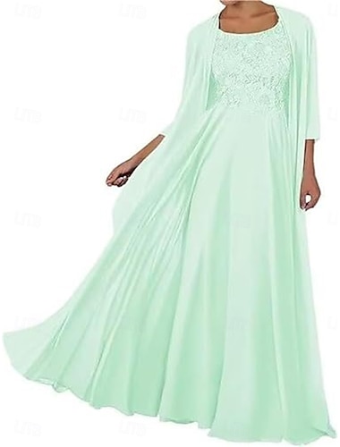  Zweiteilig Kleid-Sets Brautmutterkleid Elegant Einfach Quadrathals Bodenlang Chiffon Ärmellos mit Einfarbig 2025