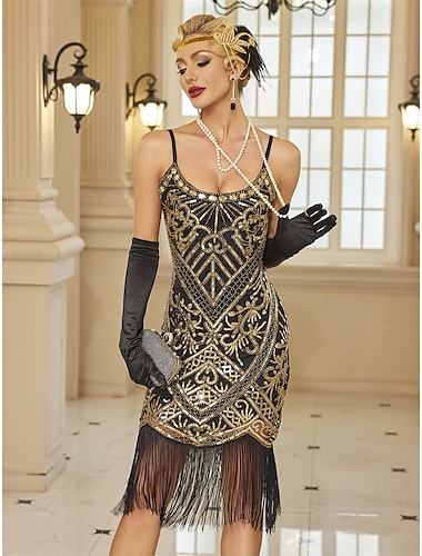  Retro Řvoucí 20s 20. léta 20. století Bubenové šaty Šaty Úbory Velký Gatsby Svatební host Flitry Třásně Dámské Vánoce předvečer Všech svatých Karneval Párty a večer Svatební hostina loučení se
