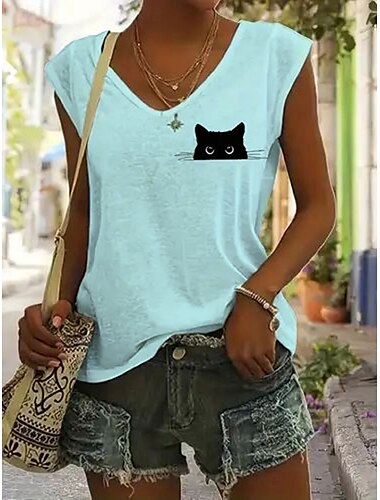  Damen Camisole-Tanktop Grafik Tiermotiv Stilvoll Lässig Ärmellos V Ausschnitt Normale Oberteile Täglich Druck Weiß Rosa Blau Grün Sommer Frühling